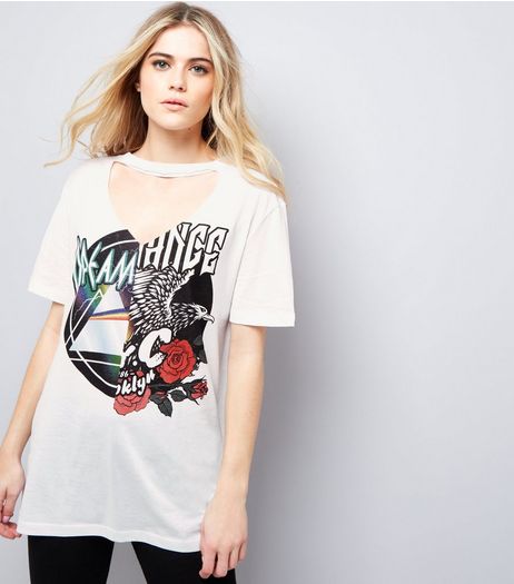 White Rock Band Choker Neck T-Shirt | New Look