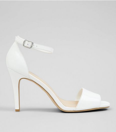 White Patent Square Toe Heeled Sandals | New Look
