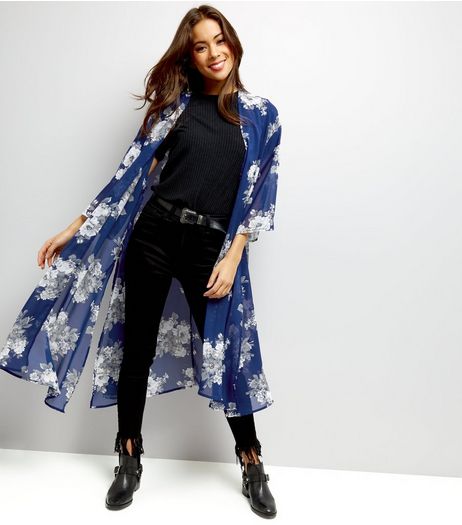 Mela Blue Floral Print Kimono | New Look