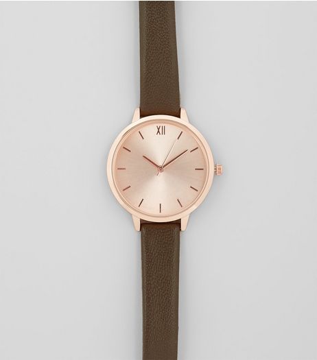 Khaki Skinny Strap Watch | New Look