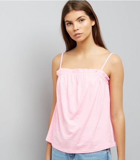 Pink Frill Trim Gathered Cami | New Look