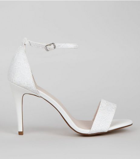 Ivory Satin Lace Ankle Strap Heels | New Look