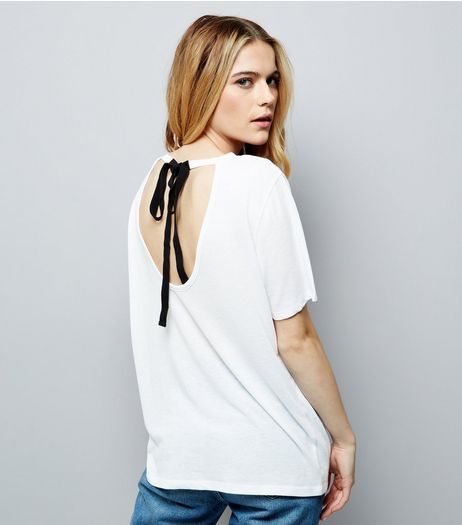 White Contrast Tie Back T-Shirt | New Look