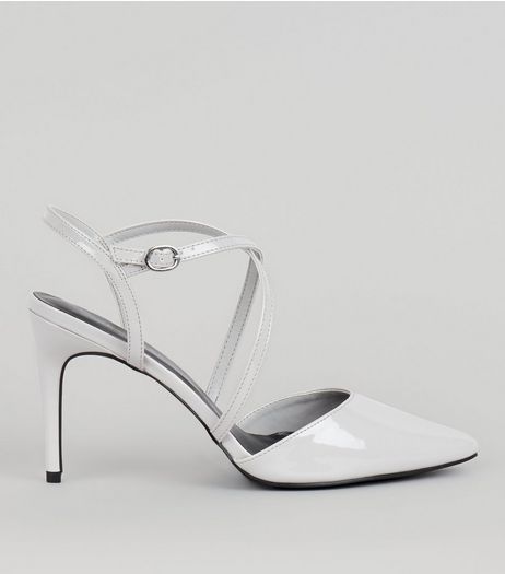 Grey Patent Cross Strap Pointed Heels | New Look