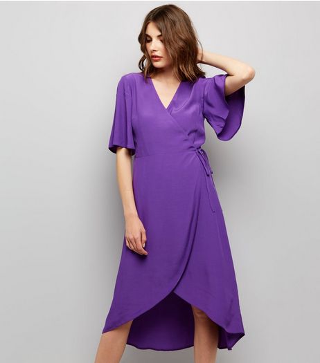 Purple Wrap Front Midi Dress | New Look