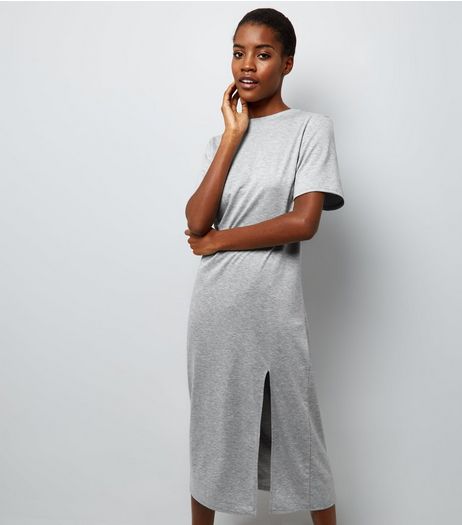 Pale Grey Split Side Midi T-Shirt Dress | New Look