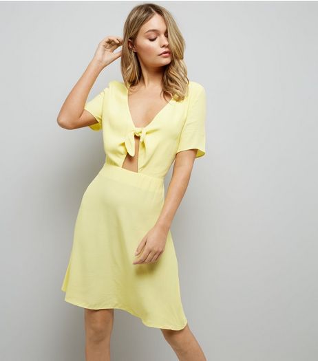 Yellow Tie Front Skater Dress | New Look