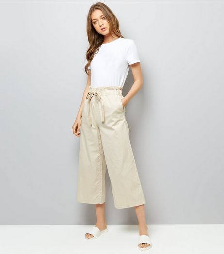 Stone Tie Waist Cropped Trousers | New Look