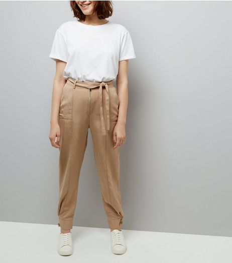 Brown Tie Waist Cuffed Hem Trousers | New Look