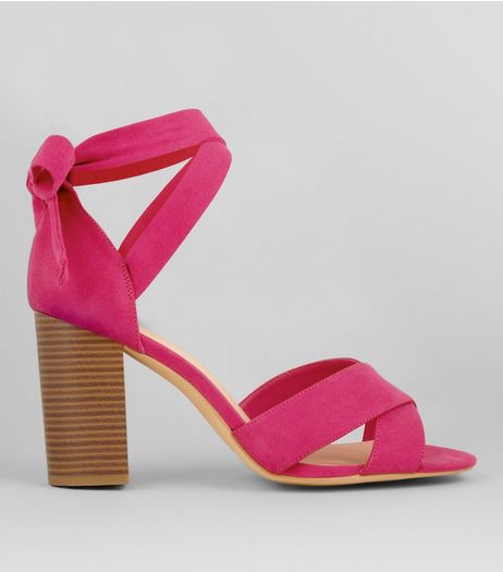 Wide Fit Pink Comfort Suedette Ankle Tie Sandals | New Look