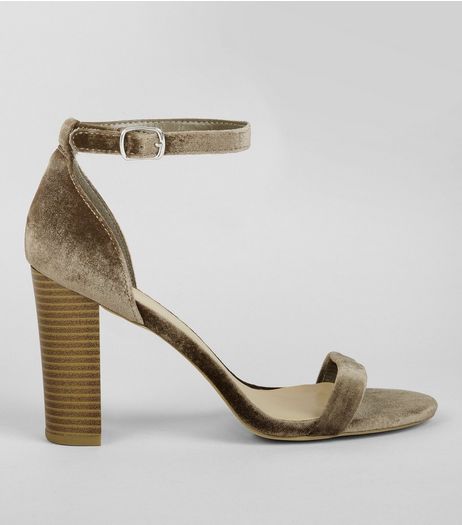 Wide Fit Khaki Velvet Ankle Strap Heels | New Look
