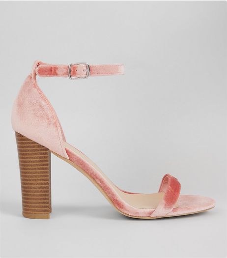 Wide Fit Pink Velvet Ankle Strap Heels | New Look