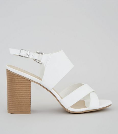 White Cross Strap Sling Back Heels | New Look