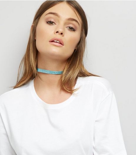 Blue Glitter Choker | New Look