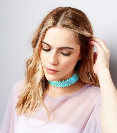 Blue Sequin Stretch Choker | New Look