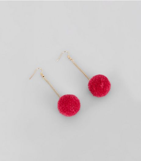 Bright Pink Pom Pom Drop Earrings | New Look