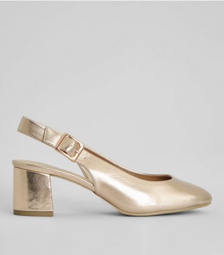 Wide Fit Rose Gold Sling Back Heels | New Look