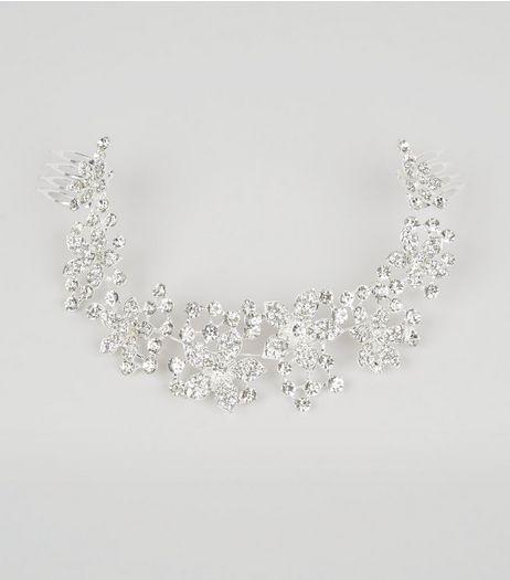 Silver Crystal Floral Hair Slide | New Look