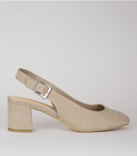 Wide Fit Grey Suedette Sling Back Heels | New Look