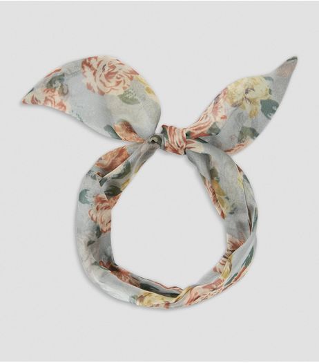 Pale Blue Floral Print Chiffon Necktie | New Look