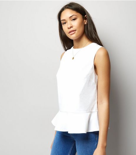 White Frill Peplum Hem Sleeveless Top | New Look
