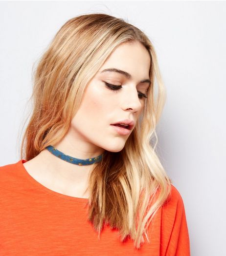 Blue Denim Foil Star Choker | New Look