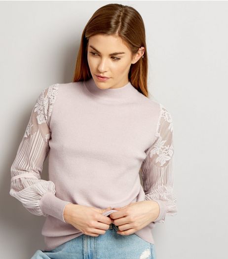 Cameo Rose Lilac Lace Sleeve Jumper | New Look