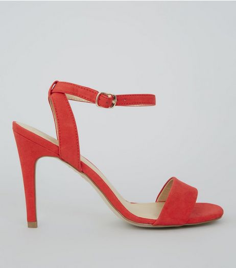 Red Suedette Ankle Strap Heels | New Look