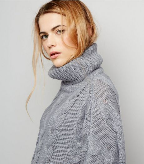 Cameo Rose Grey Cropped Cable Knit Jumper | New Look