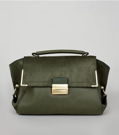 Khaki Suedette Panel Satchel | New Look