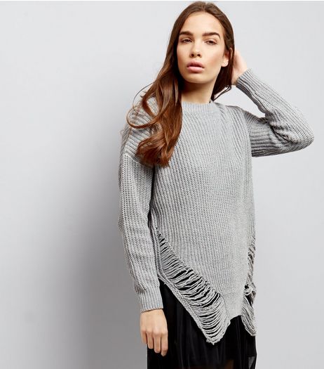 Cameo Rose Pale Grey Ladder Hem Long Sleeve Jumper | New Look