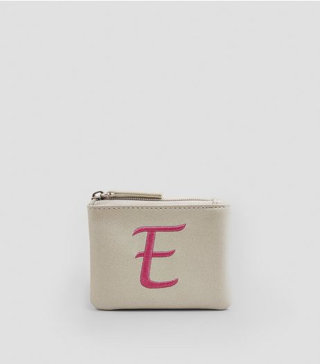 Stone Metallic Initial E Embroidered Purse | New Look