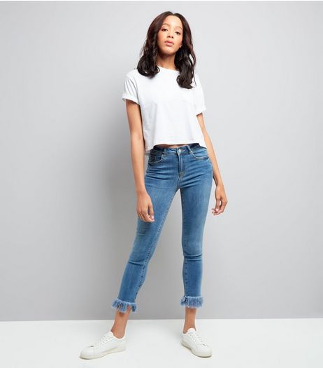 Blue Fray Hem Cropped Skinny Jeans | New Look