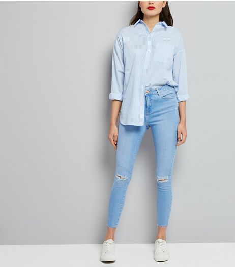 Light Blue Ripped Shaper Skinny Jeans | New Look