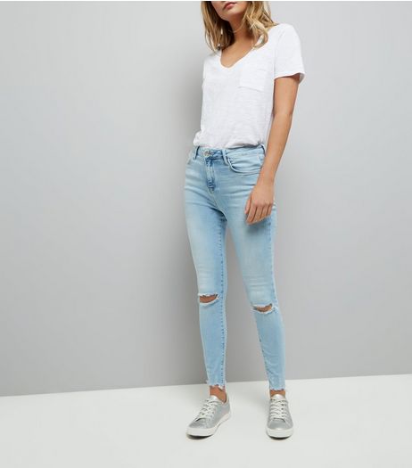 Blue Ripped Knee Shaper Skinny Jeans | New Look
