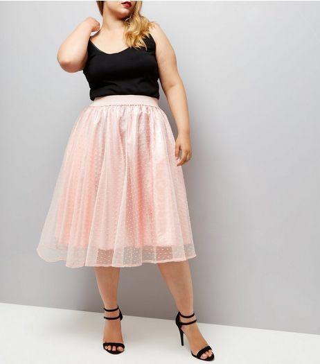 Curves Pink Spot Mesh Skater Skirt | New Look