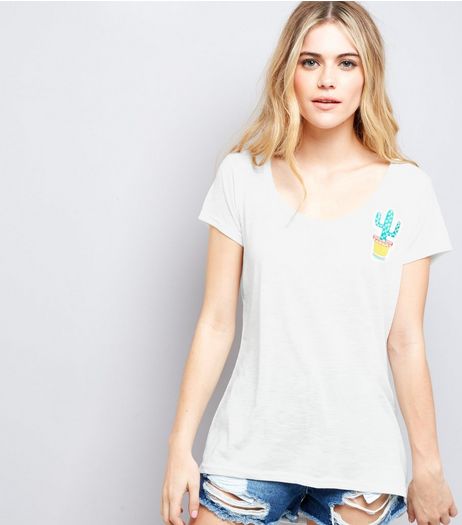 White Cactus Print Short Sleeve T-Shirt | New Look