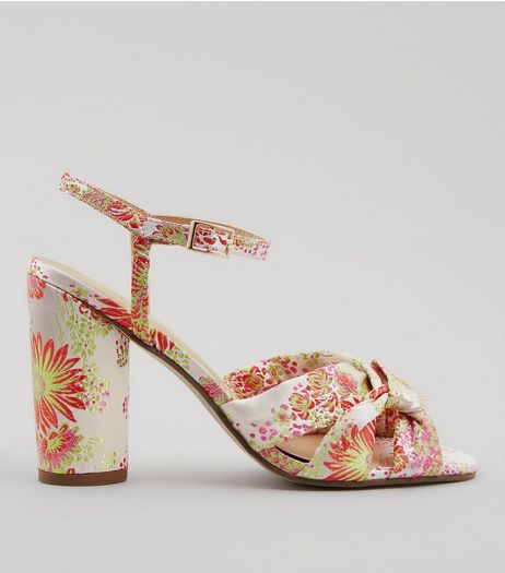 Pink Floral Brocade Heeled Sandals | New Look
