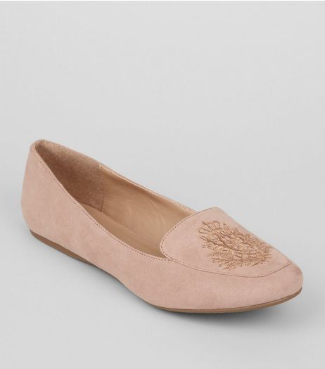 Pink Suedette Metallic Embroidered Tab Slippers | New Look