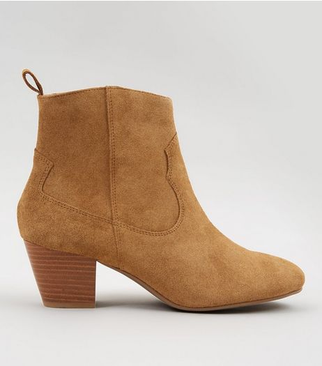 Tan Suede Western Ankle Boots | New Look