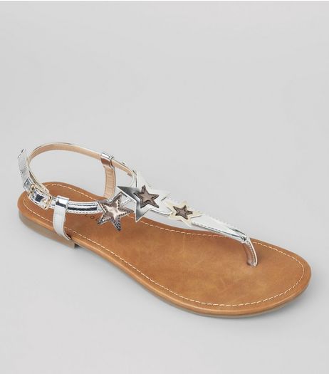 Silver Metallic Star Detail Toe Post Sandals | New Look