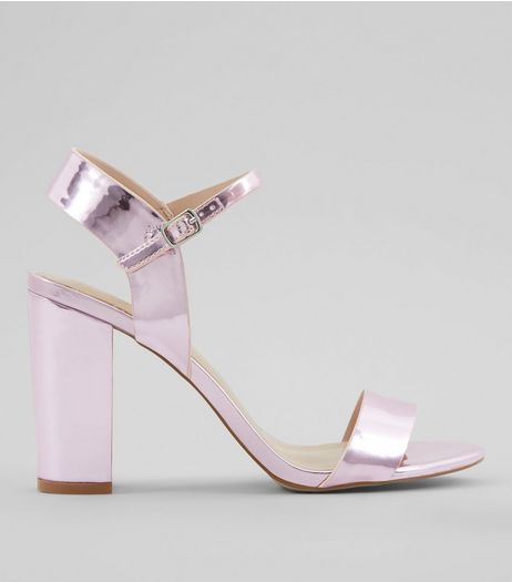 Pink Metallic Ankle Strap Block Heeled Sandals | New Look