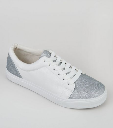 White Glitter Toe Trainers | New Look