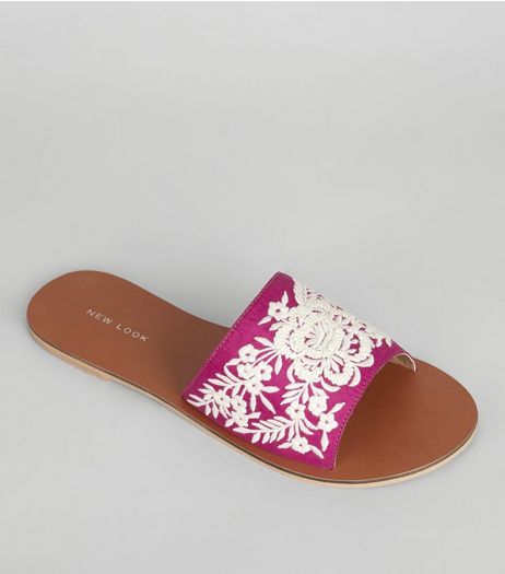 Pink Embroidered Mules | New Look