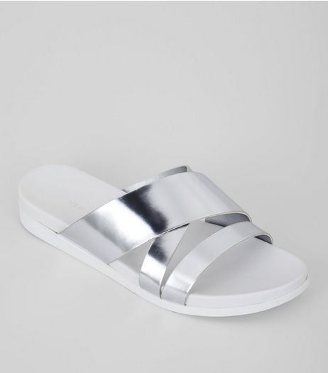 Silver Cross Strap Sliders | New Look