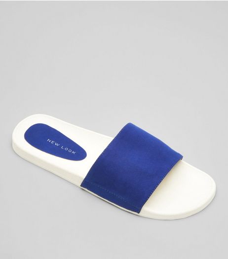 Blue Suedette Pool Sliders | New Look