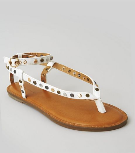 White Stud Toe Post Sandals | New Look