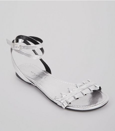 Silver Frill Strap Sandals | New Look