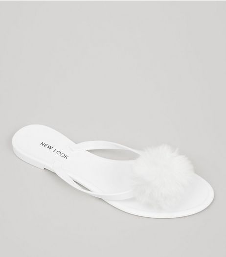 White Pom Pom Jelly Flip Flops | New Look