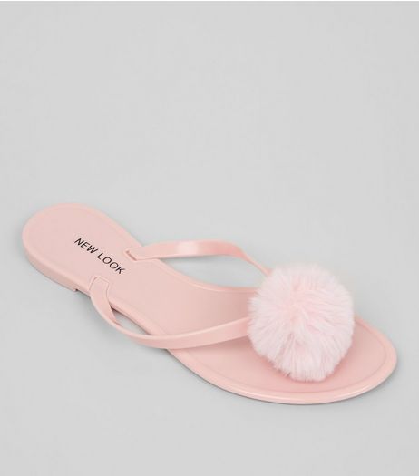 Pink Pom Pom Jelly Flip Flops | New Look